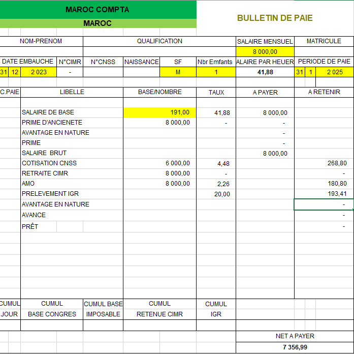 Bulletin de paie Simple 2025