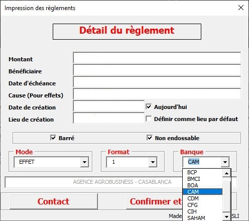 Application d’impression des règlements