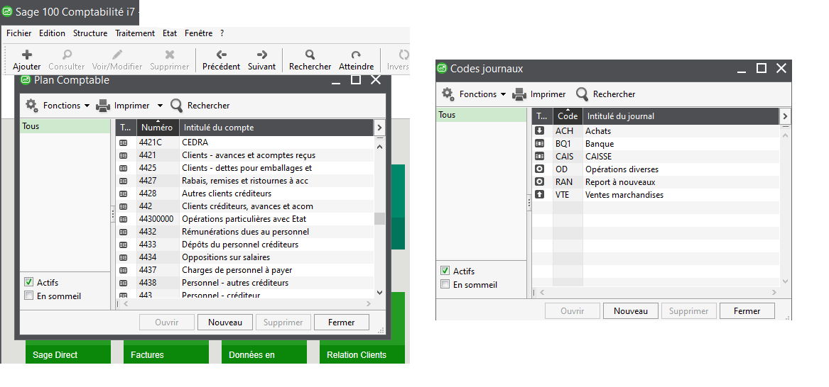 Paramétrage SAGE COMPTA Version I7