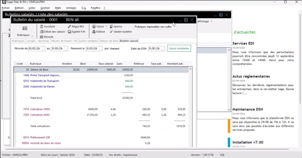 Paramétrage SAGE PAIE VERSION I7