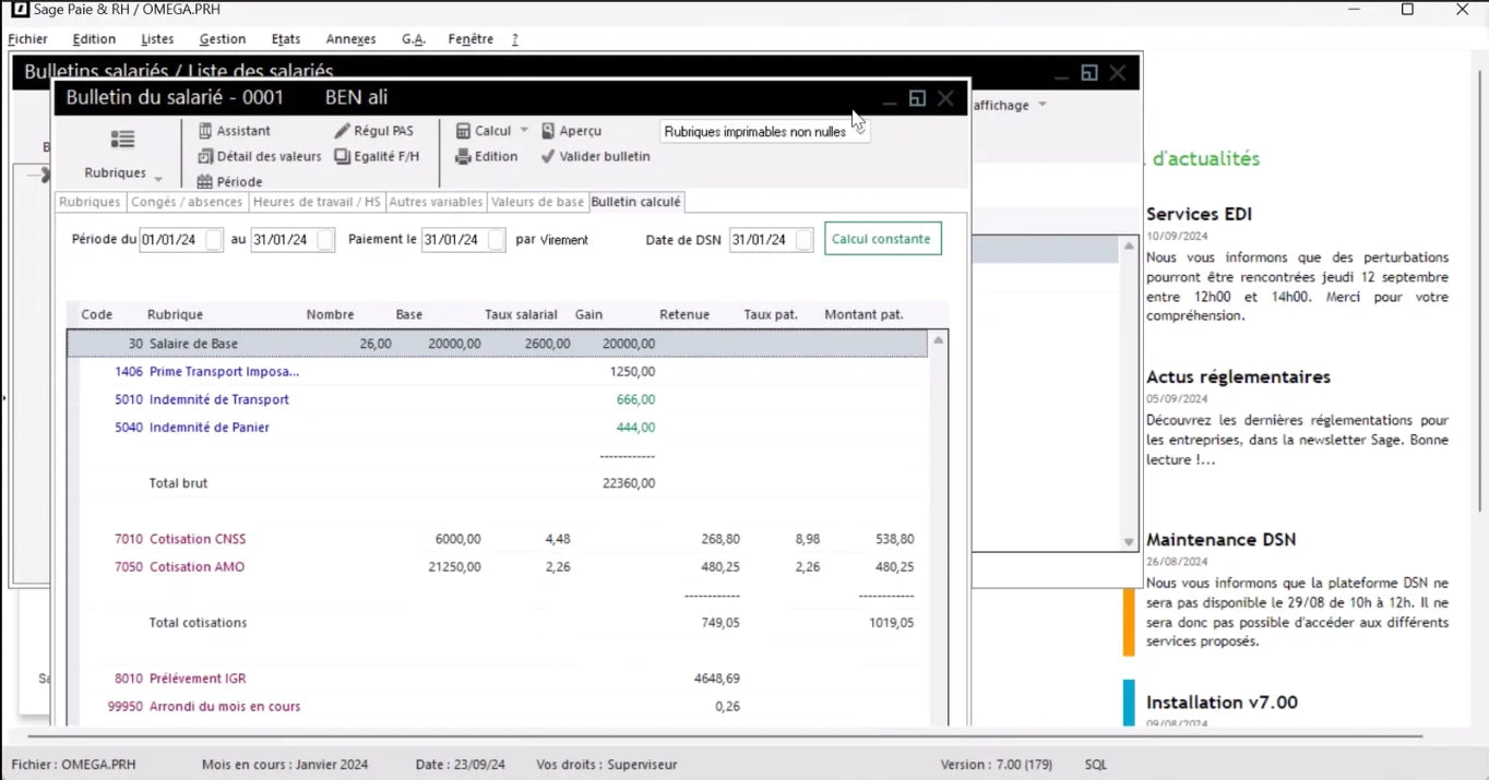 Paramétrage SAGE PAIE VERSION I7